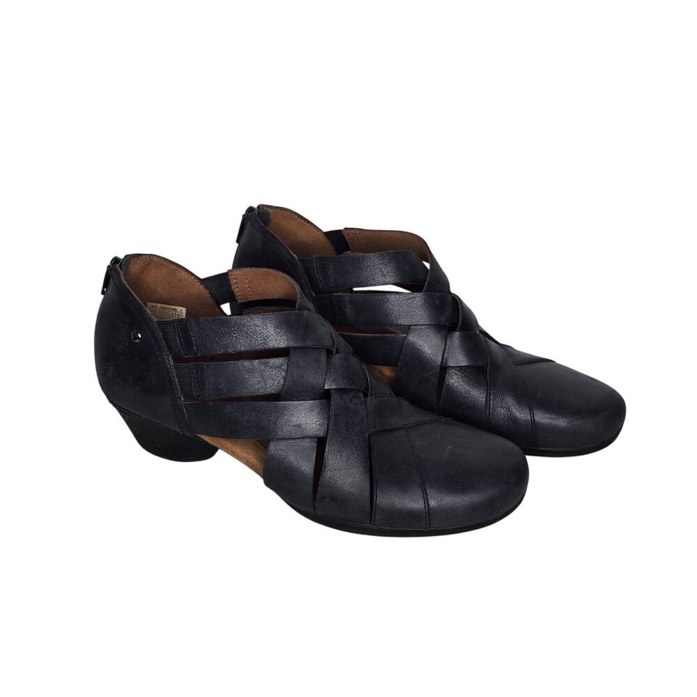 Cobb Hill Laurel Woven Bootie Black Leather W Size 11 Back Zip Comfort Shoes
